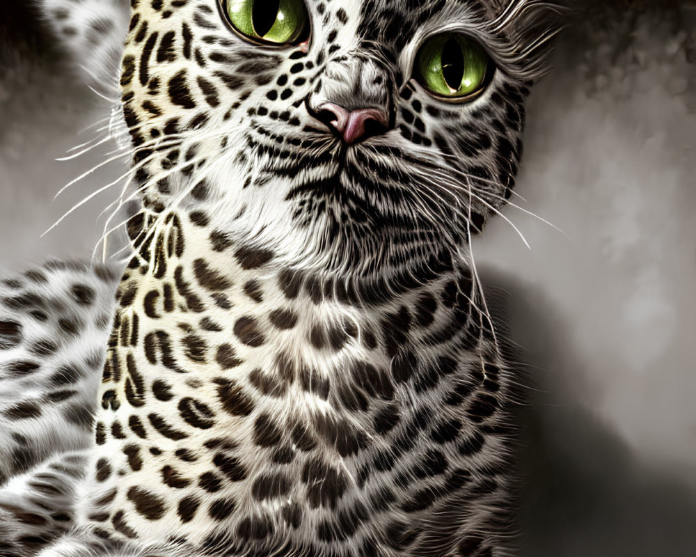 Detailed Spotted Cat Illustration with Green Eyes