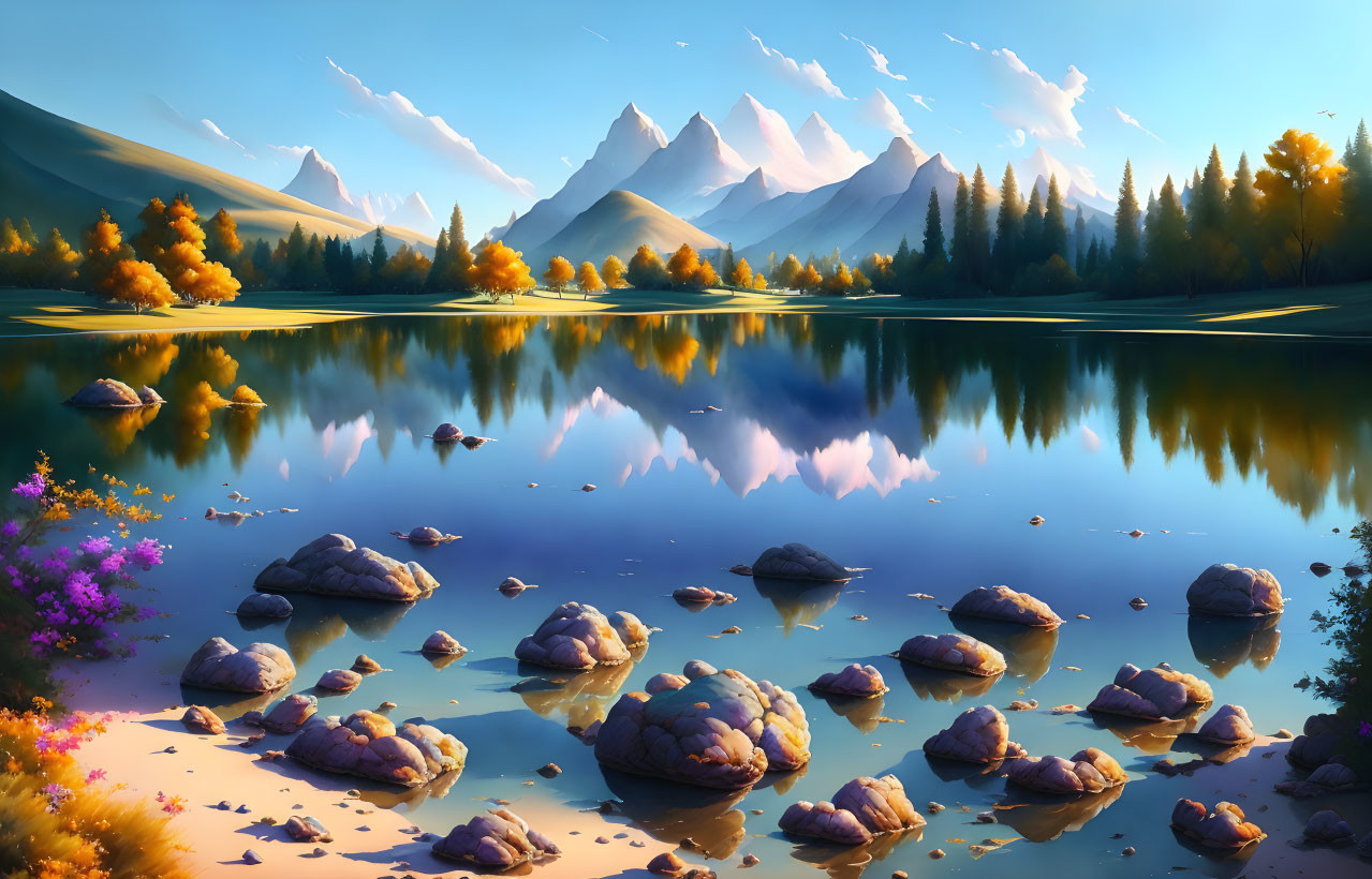 still lake landscape watercolor painting, F.L.Zeng