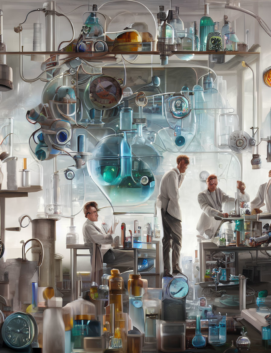 Detailed Illustration: Advanced Laboratory with Scientists Conducting Experiments