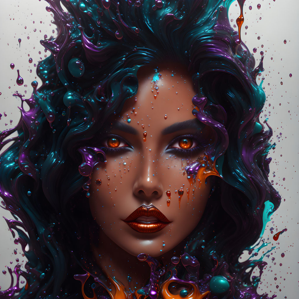 splash art werewolf goddess, liquid portrait