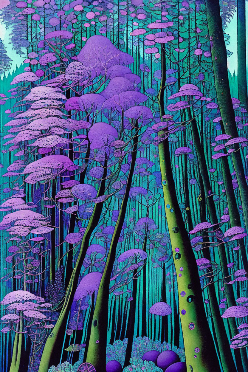 ai, Forest, aqua purple, psychedelic cottage-core