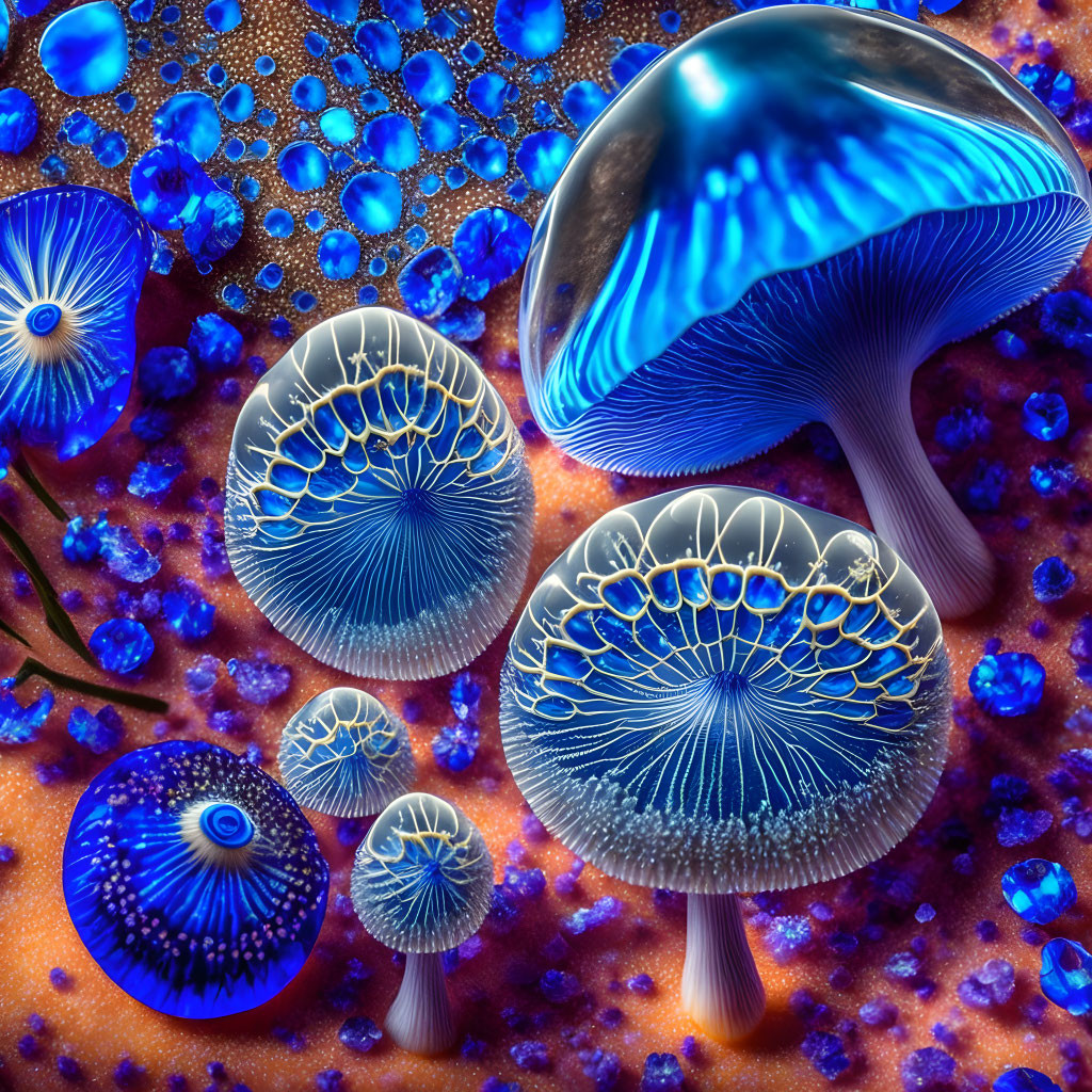 Royal blue Transparent mushrooms -arcyria denudata