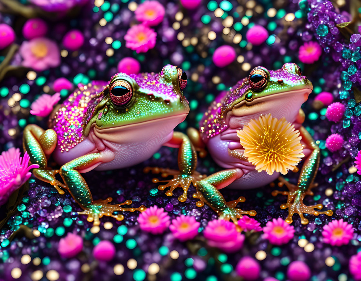 ai, fairy frog queen, pink aqua gold glitter gems