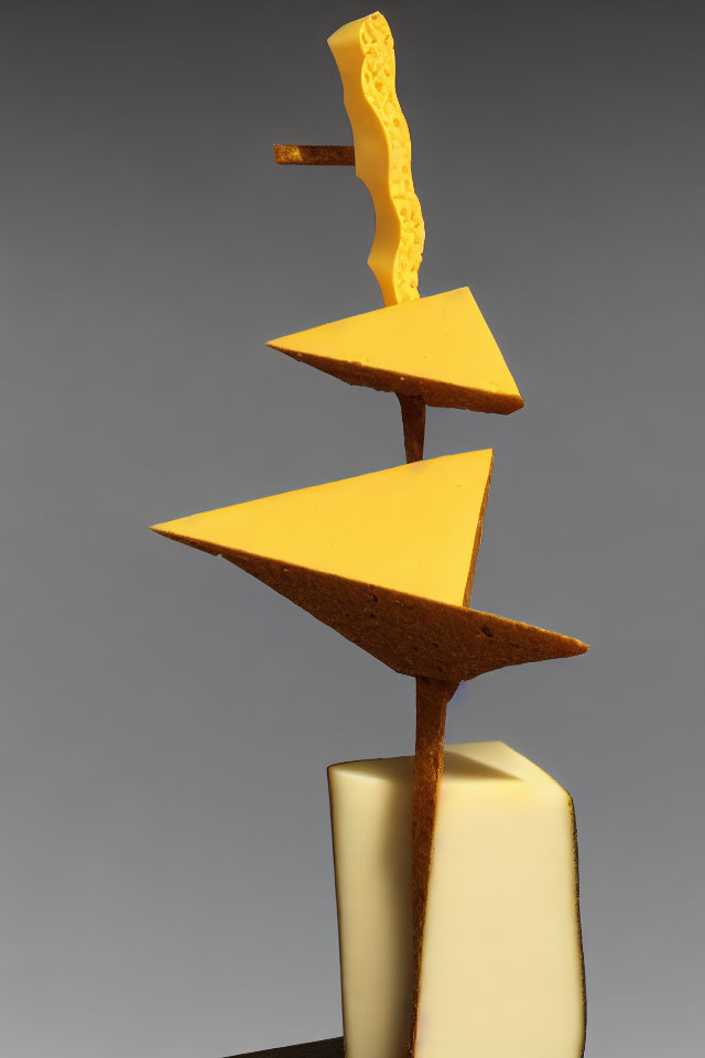 Geometric Abstract Sculpture in Yellow and Brown Tones