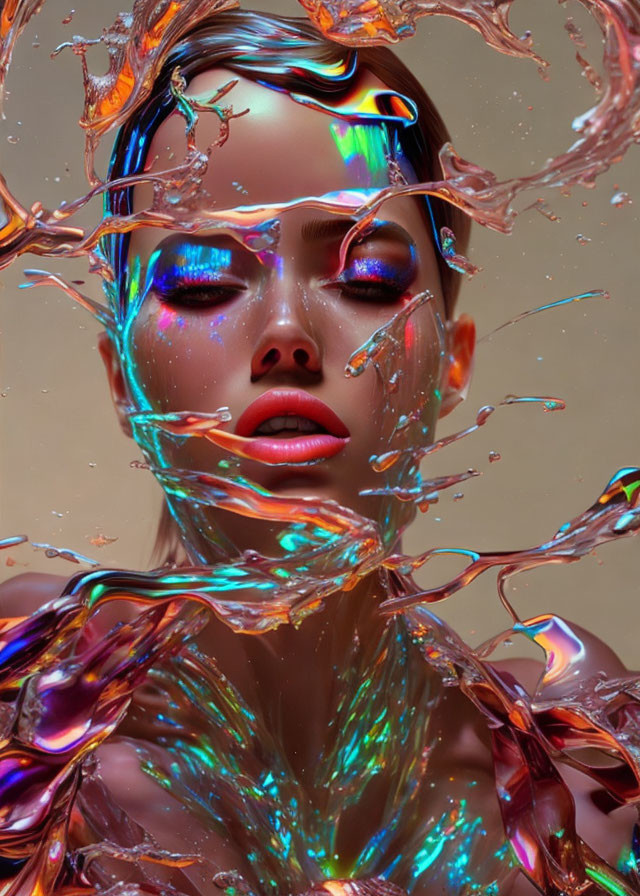 surreal thick polished iridescent portrait