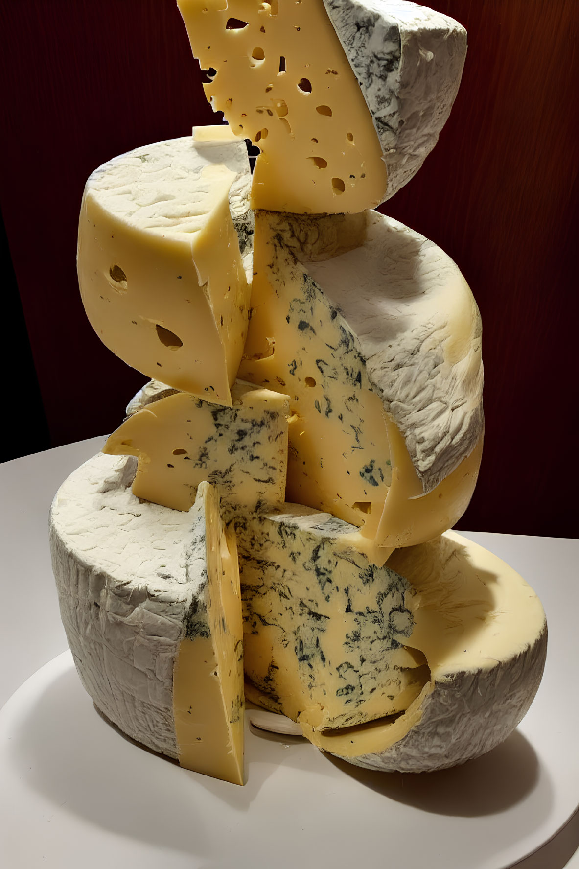 Assorted Cheese Tower Featuring Swiss, Blue Cheese, and Brie