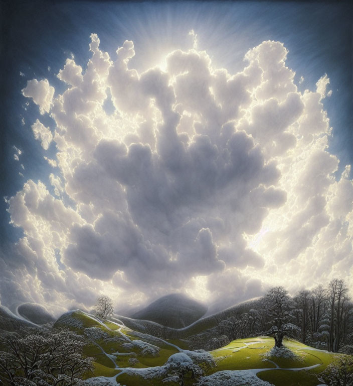 ai, snowy landscape, clouds, Jacek Yerka