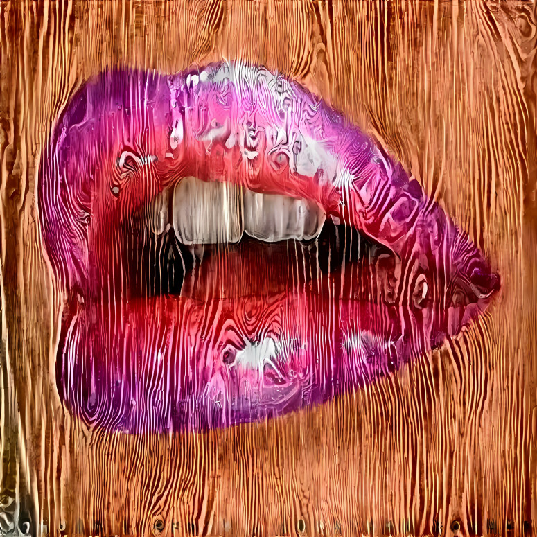 pink lips ~ wood stained picture