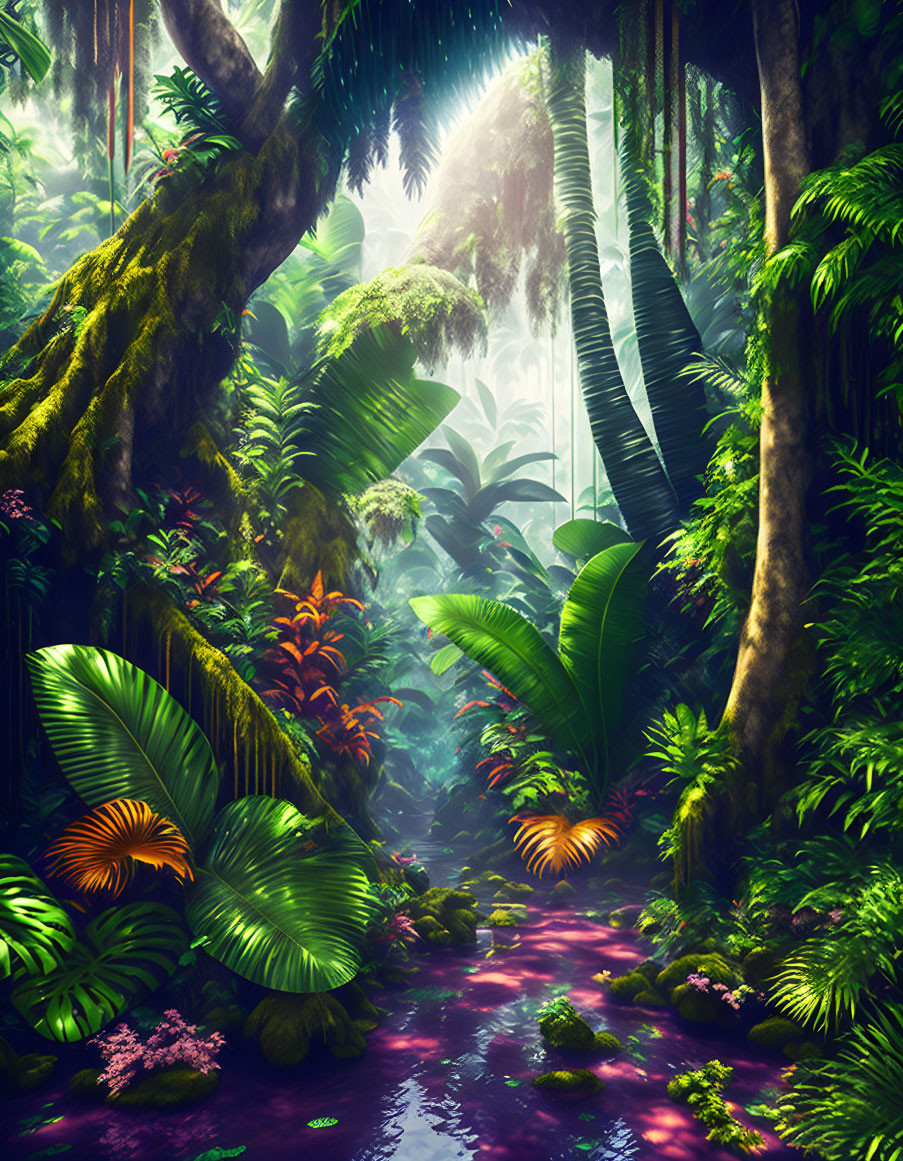 tropical jungle stream rainforest landscape