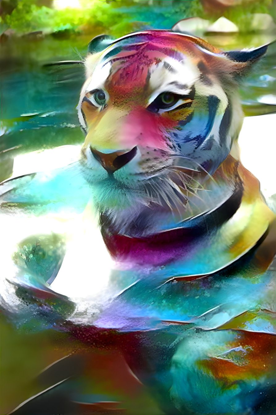 swimming tiger retextured with colored bowls