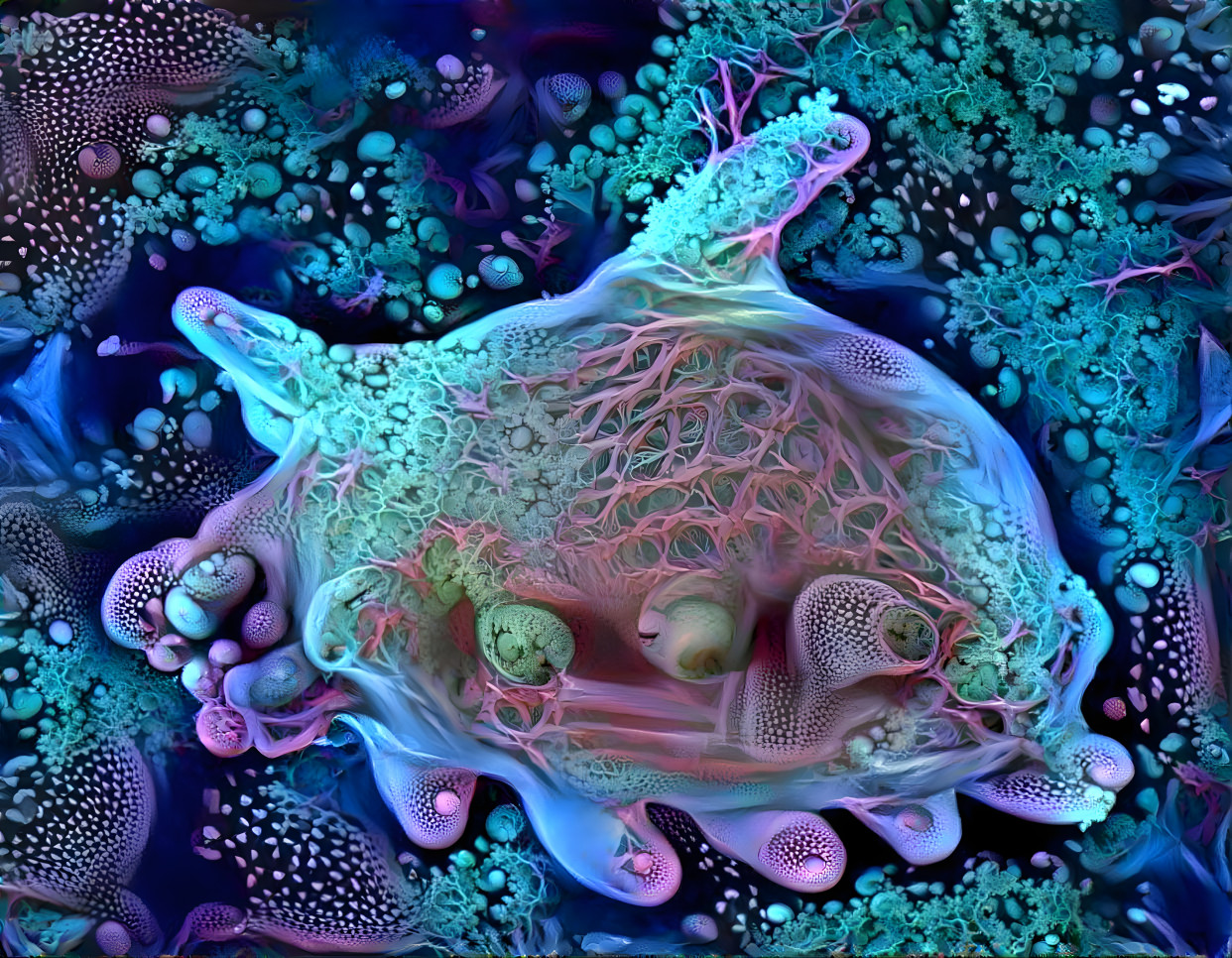 sea pig, retextured, blue, pink, organic, fractal