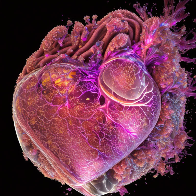 Detailed Human Heart Illustration with Vessels and Textured Details