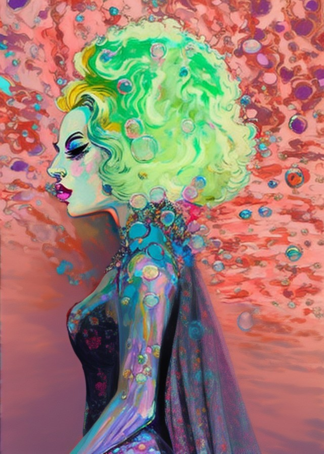 sideprofile lady, elegant psychedelic expressionis