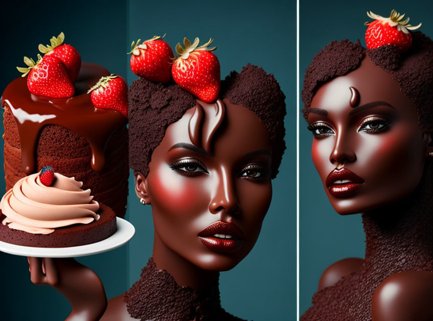 ai, mannequin chocolate desert, strawberries