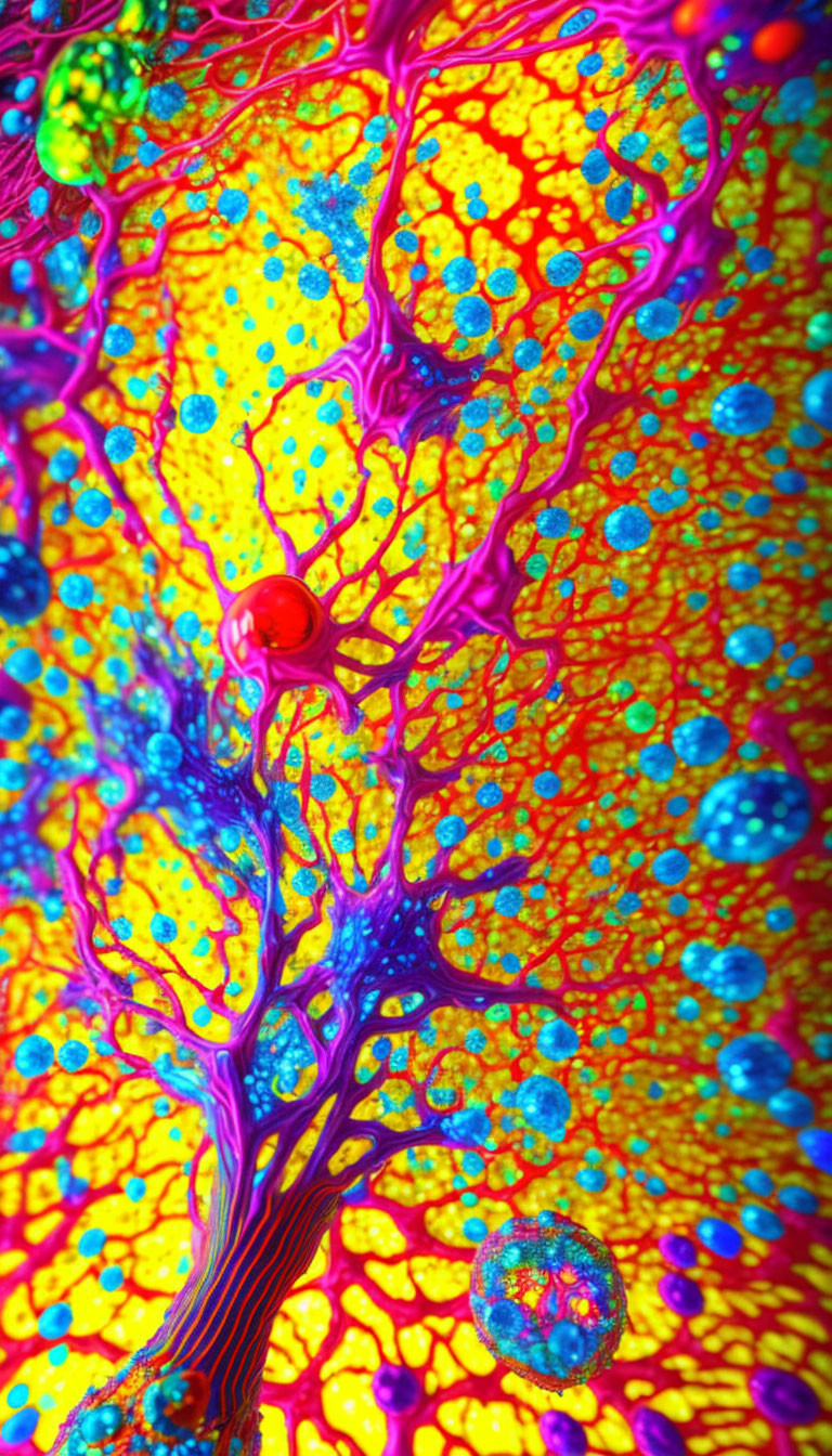 3D rainbow neuron bubbles, Hiroshi Nagai