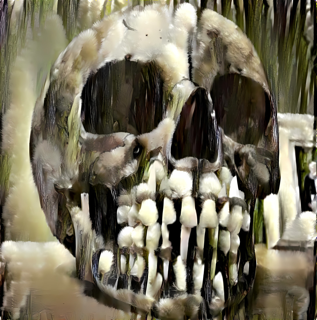 skull, retextured with pussy willow