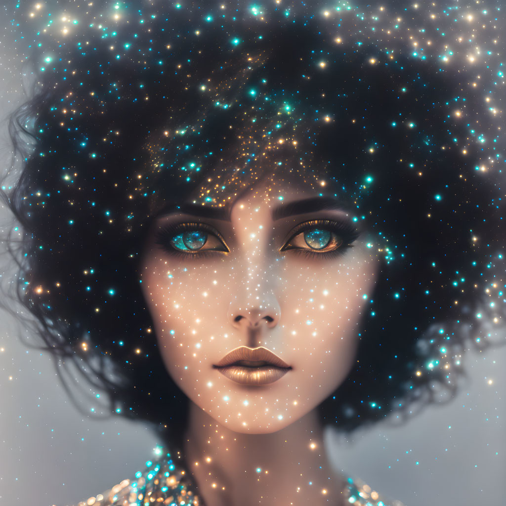 starry sky woman portrait