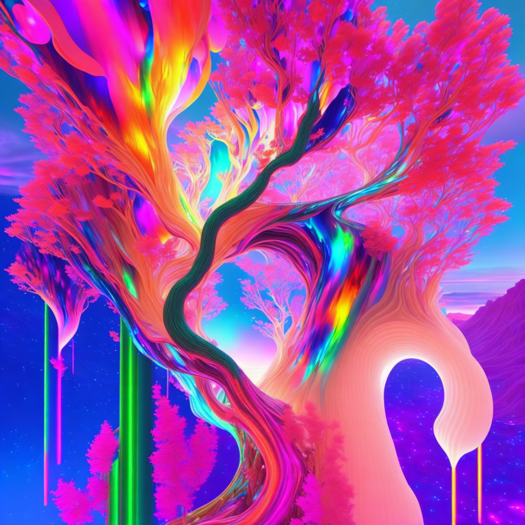 gracefully distorted soft pulsing neon landscape