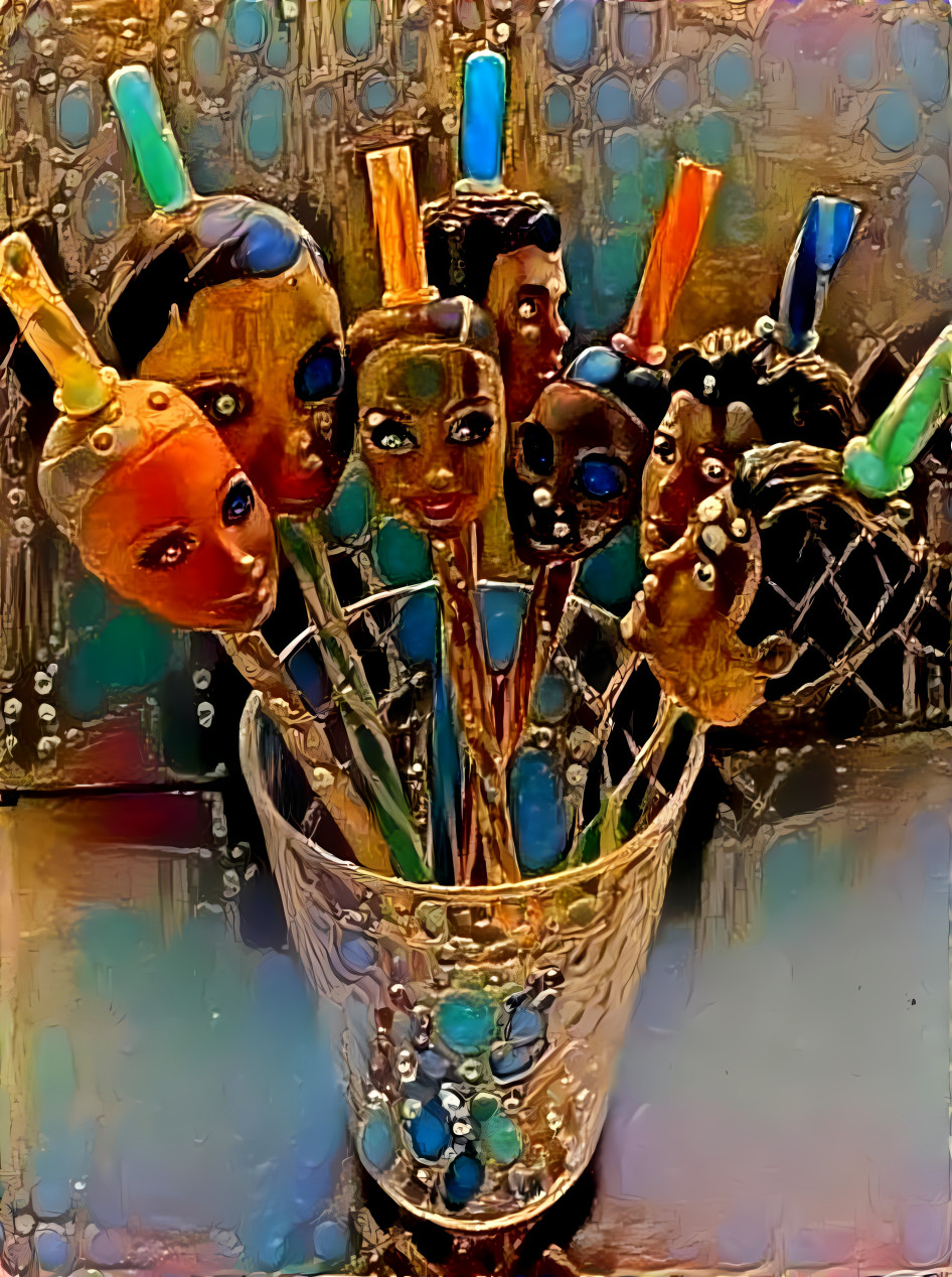 doll heads on straws, retextured