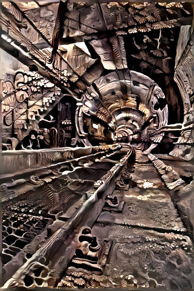 rail tunnel retextured as wood carving