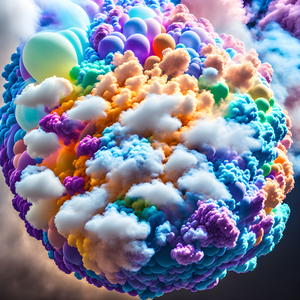 ai balloon exploding into swirling colored clouds 
