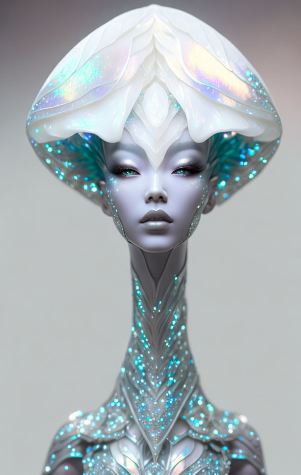 ai, headshot of an attractive alien woman