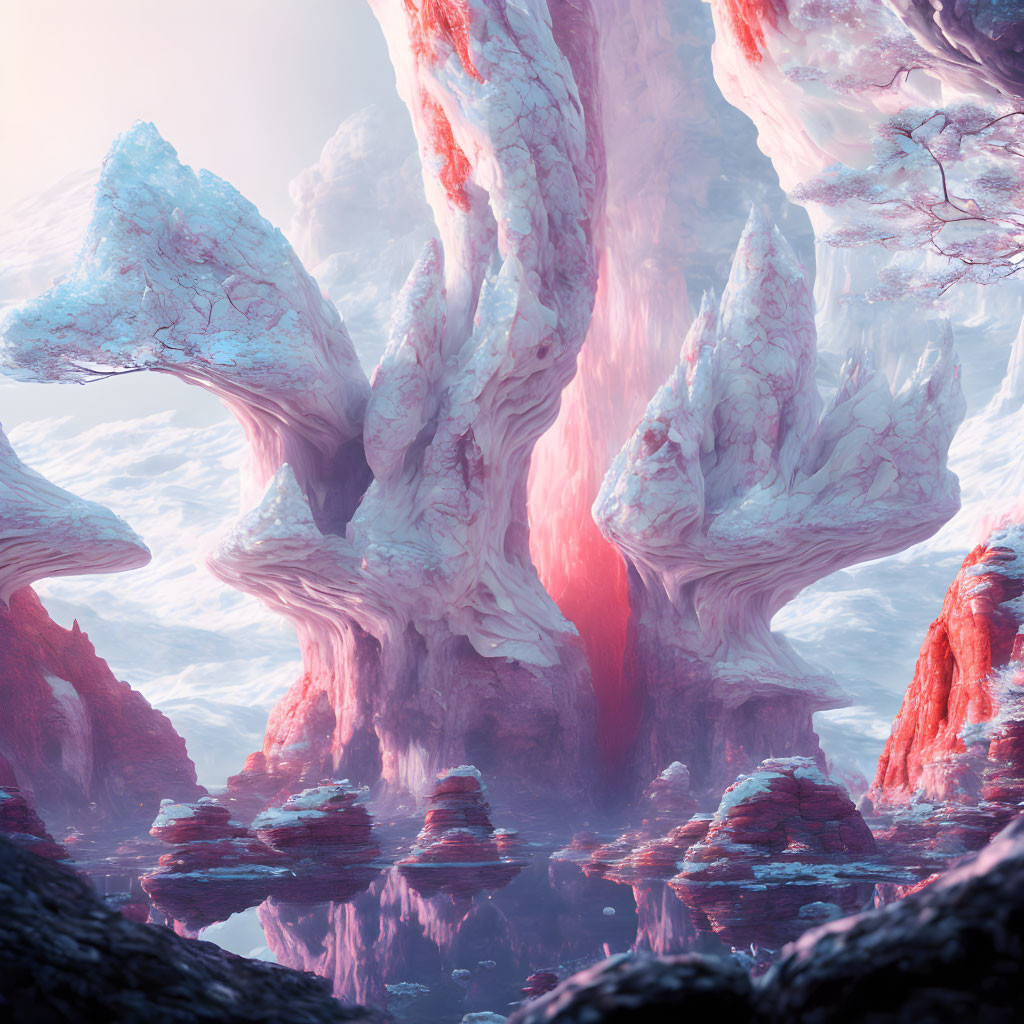 surreal alien winter rock landscape, scifi fantasy