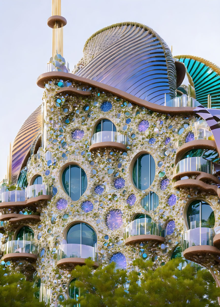 futuristic jeweled biomorphic gaudi architecture