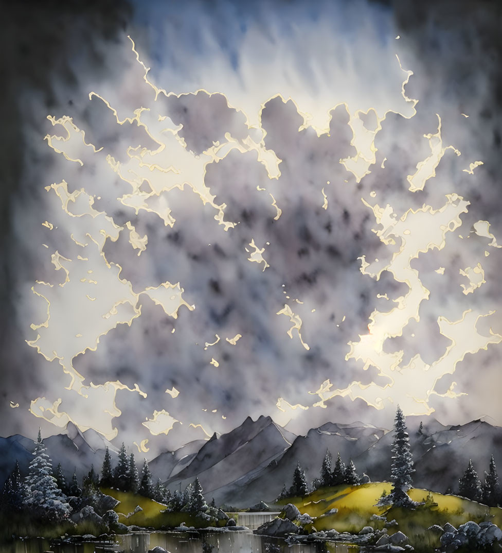 cloudy sky landscape watercolor, Igor Dubovoy
