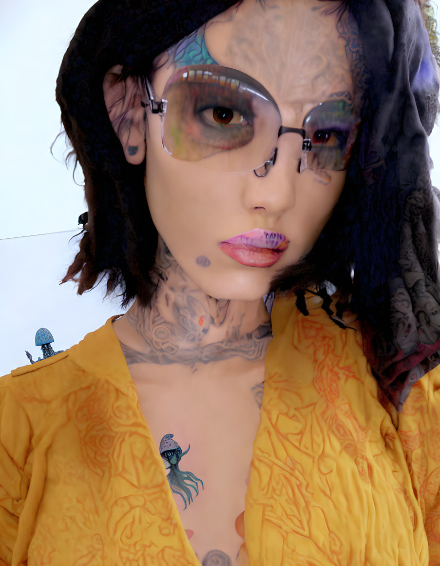 psychedelic tatoo model, glasses fashion paisley