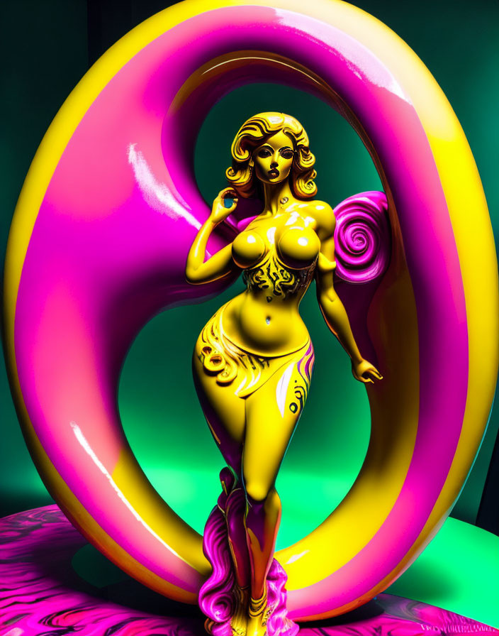 ai, seductive, femme fatale yellow & pink statue