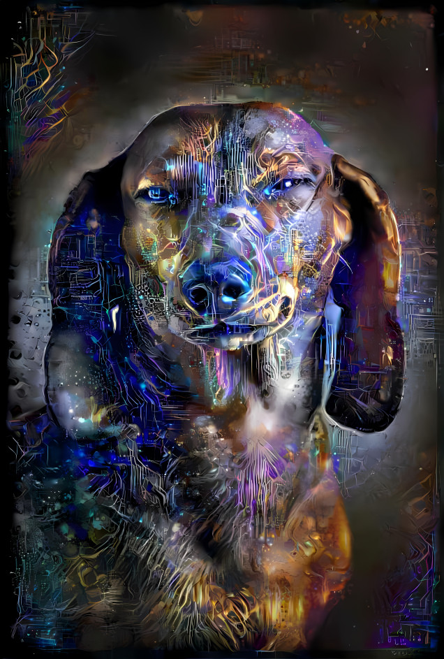 dog who looks like snoop, as a cyber robot