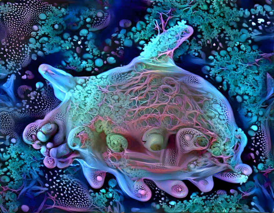 sea pig, retextured, blue, pink, organic, fractal