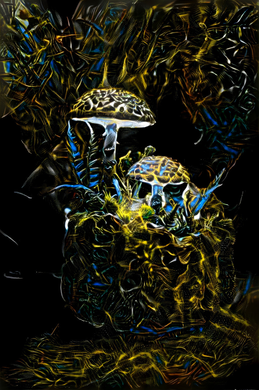 mushroom light retextured with gold & blue neon 