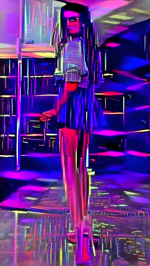 model in heels by pool, retextured pink, purple 