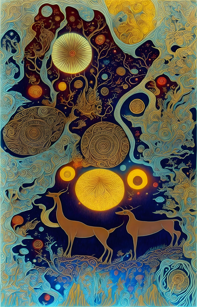 alien cave painting line art, aqua, brown, orange