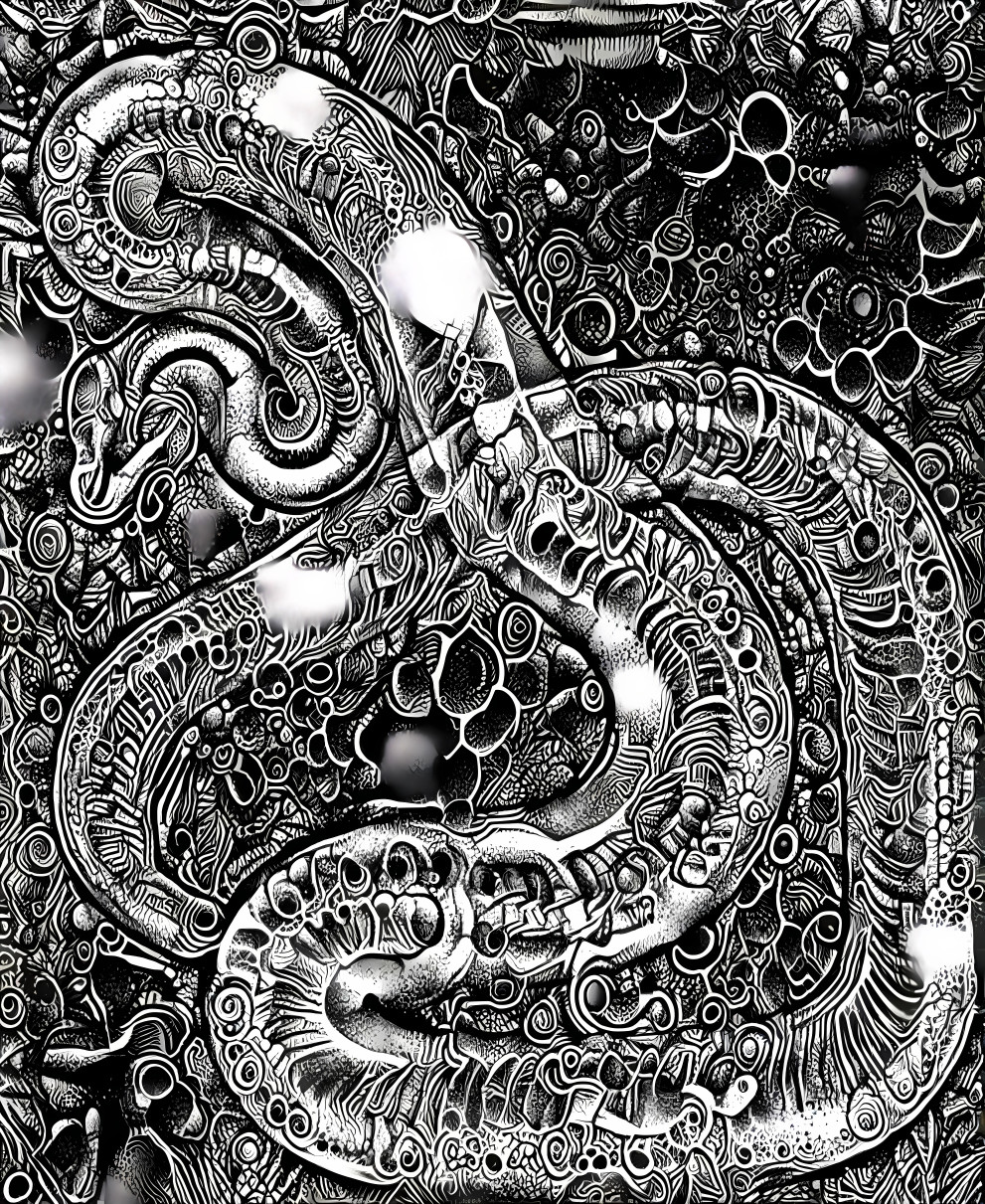 snake xray retextured b&w doodle art