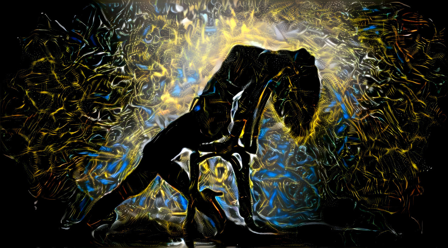 flashdance silhouet, chair, water, gold neon