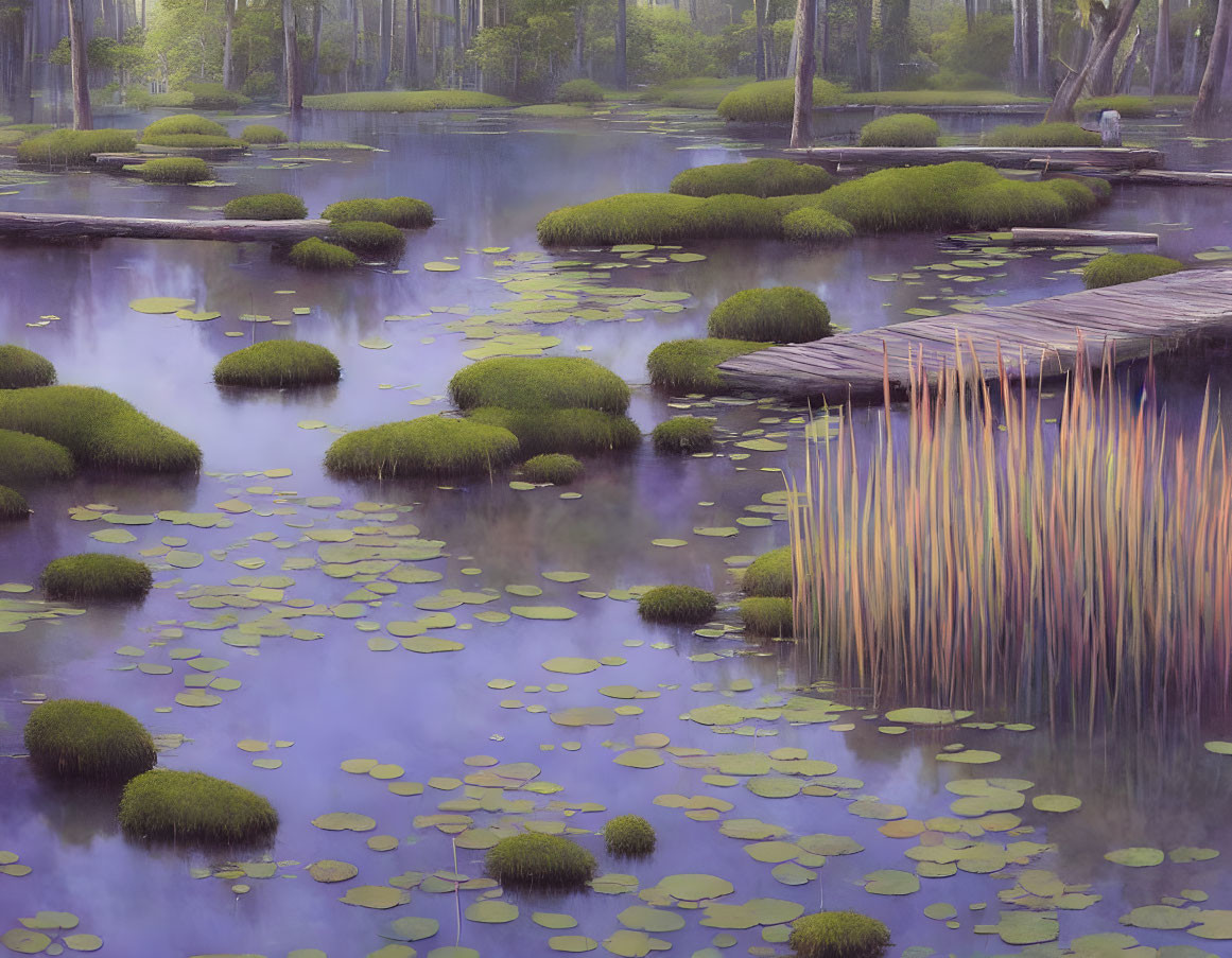 ai, landscape, mossy jetty, cattails