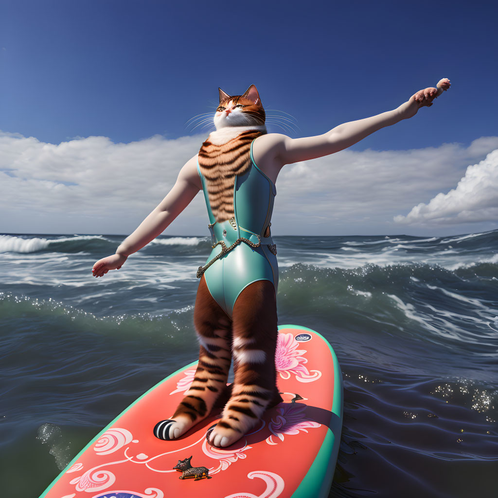 surreal surfer cat, w/360 degrees of head rotation