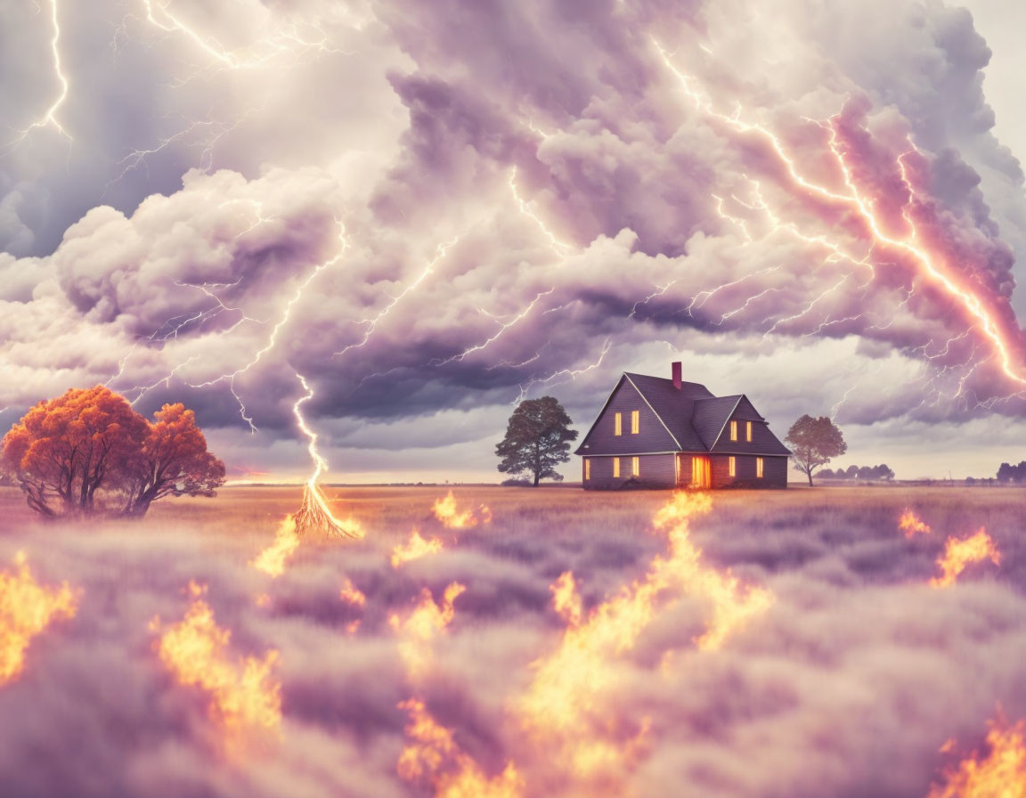 lightning bolt fire storm painting