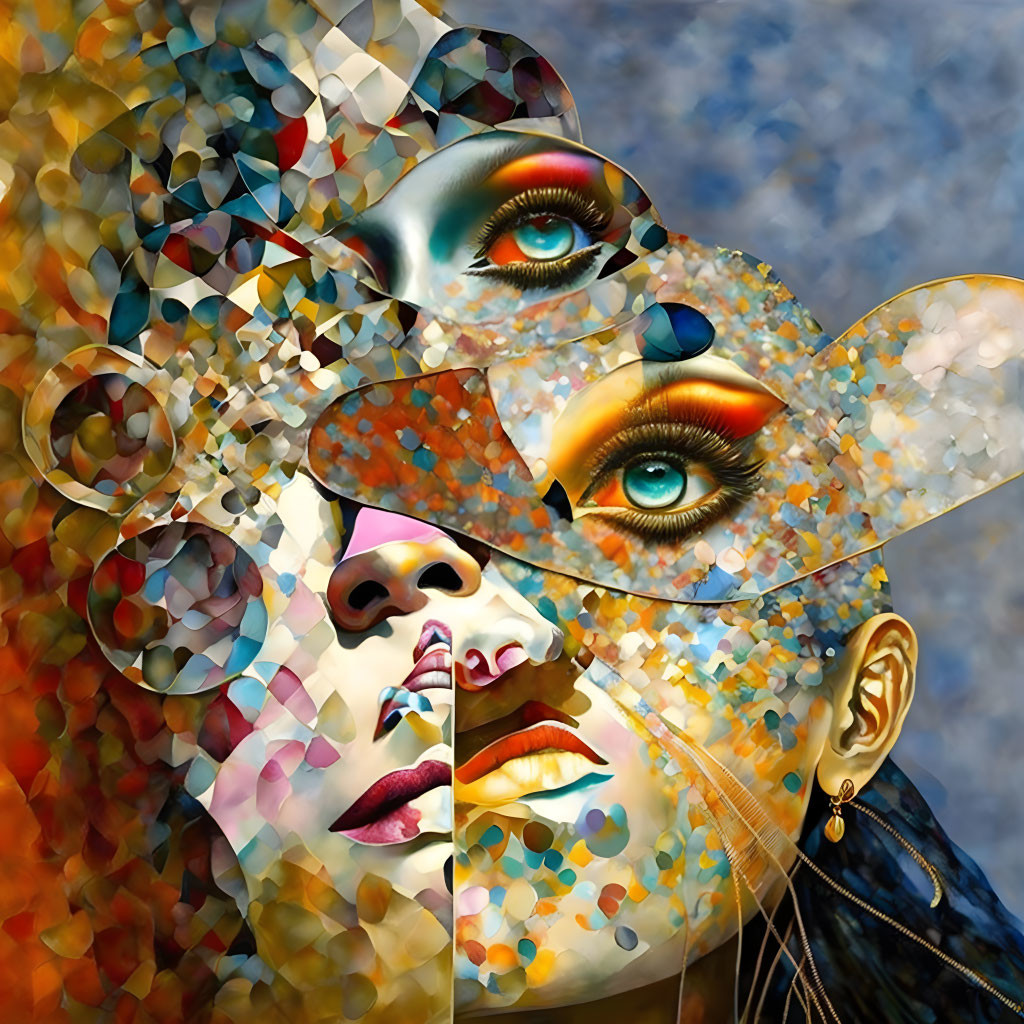 abstract surreal 3D watercolor patchwork portrait