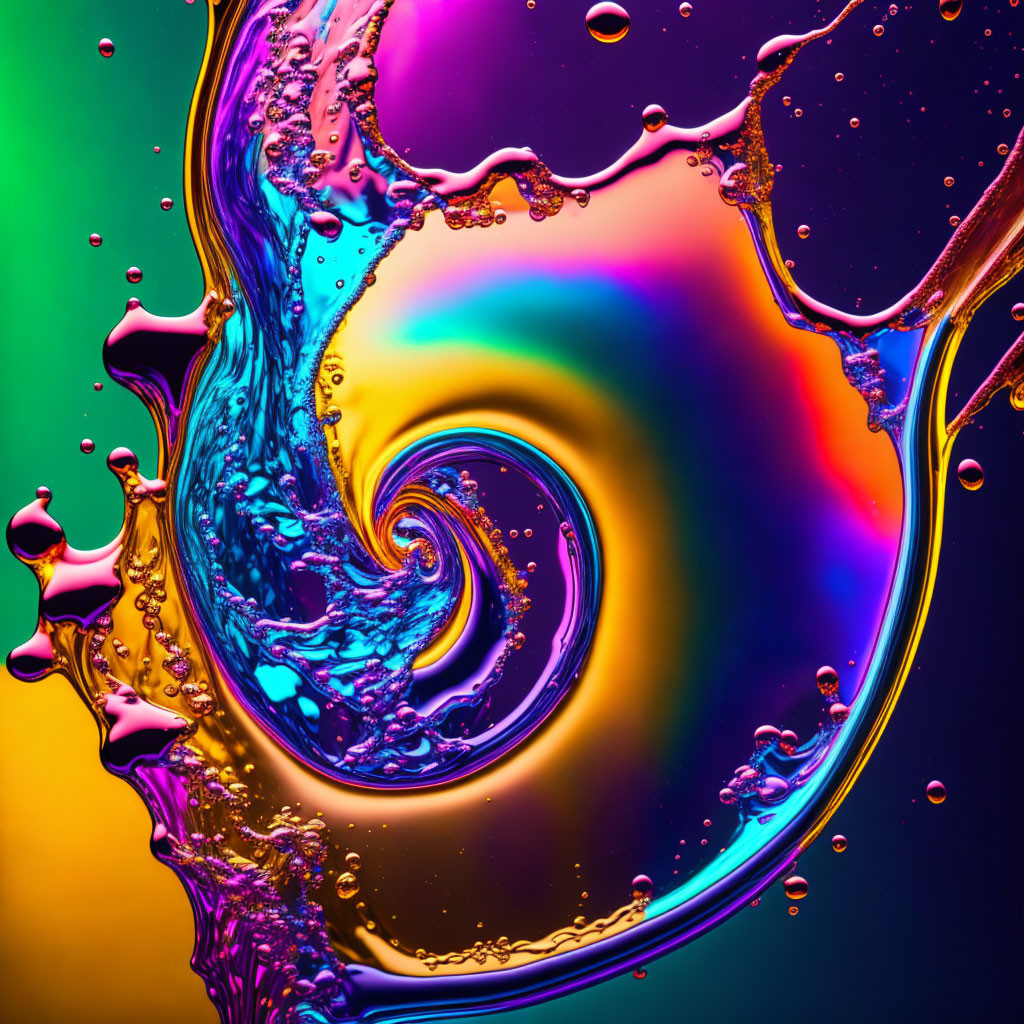 Vibrant Swirl of Purple, Blue, Green, and Orange Liquid Art