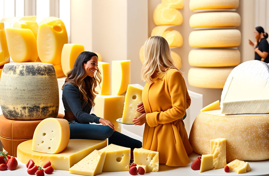 ai, woman "Emerges" from cheese display