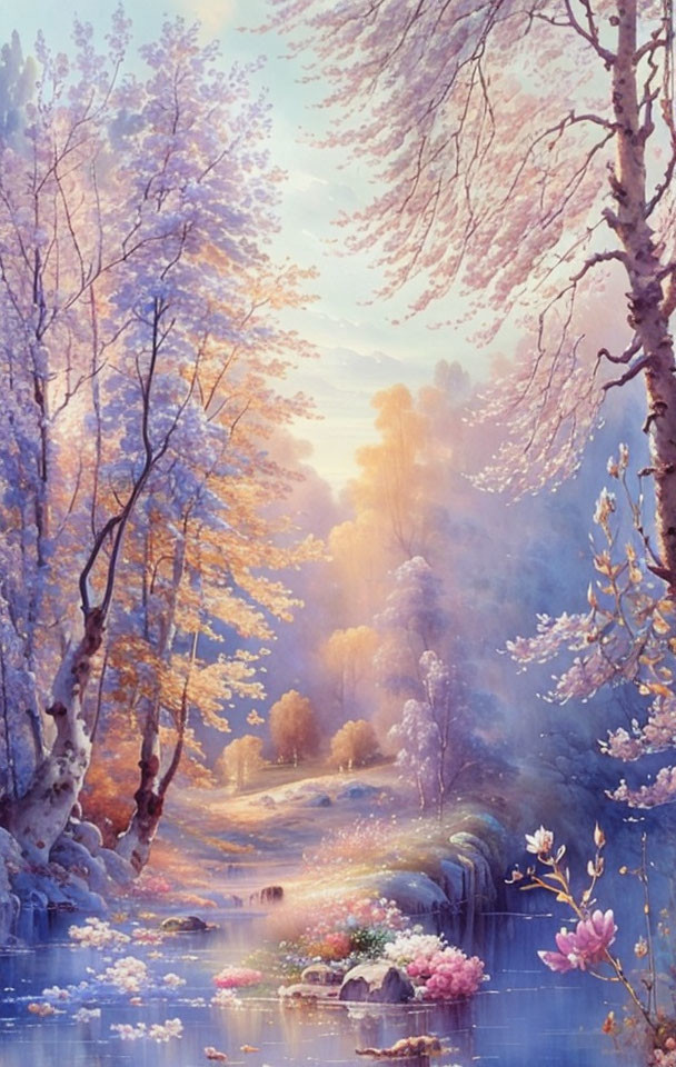 snowy landscape with flowers painting