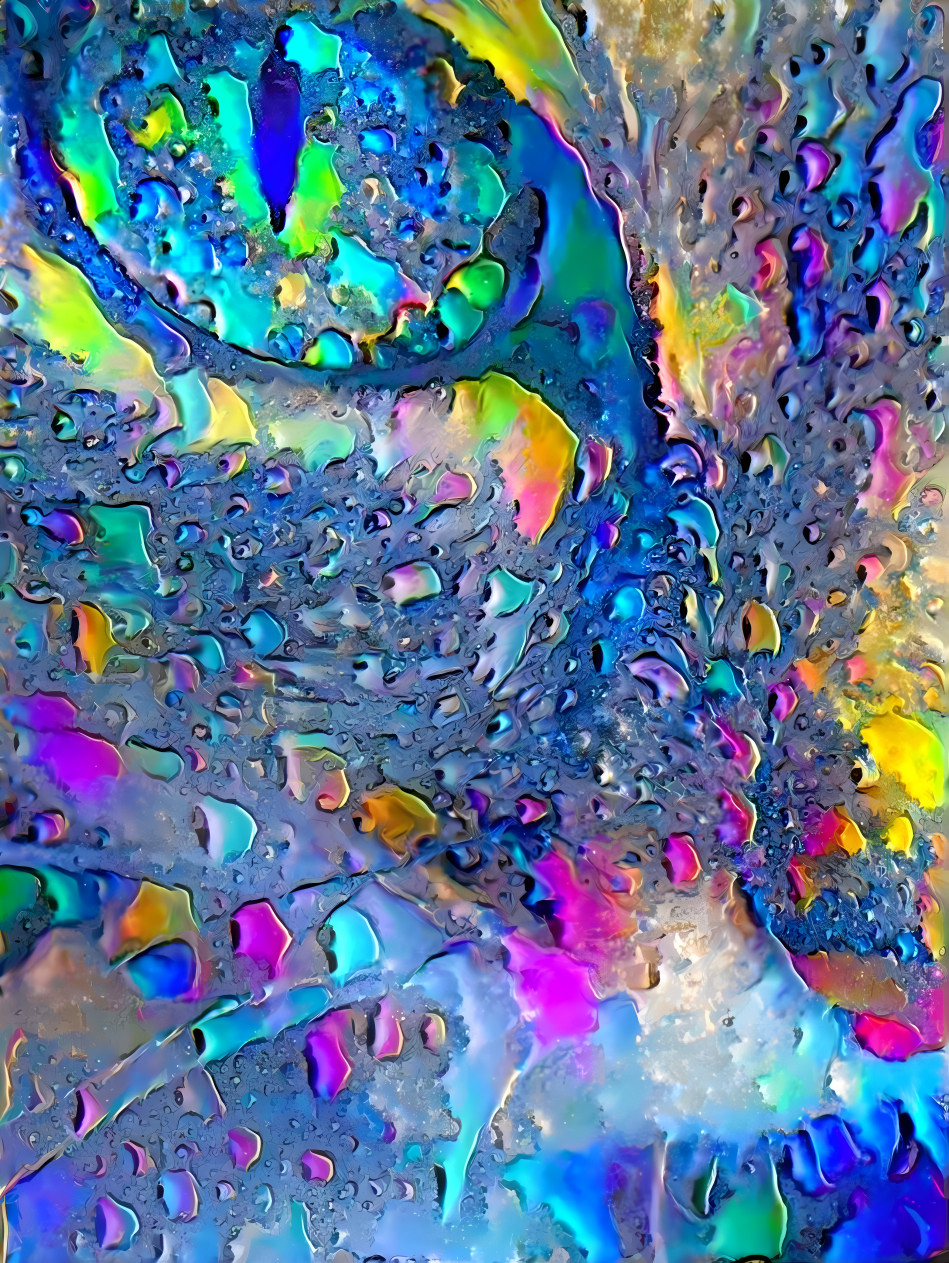 cats eye, wet iridescent water drops painting