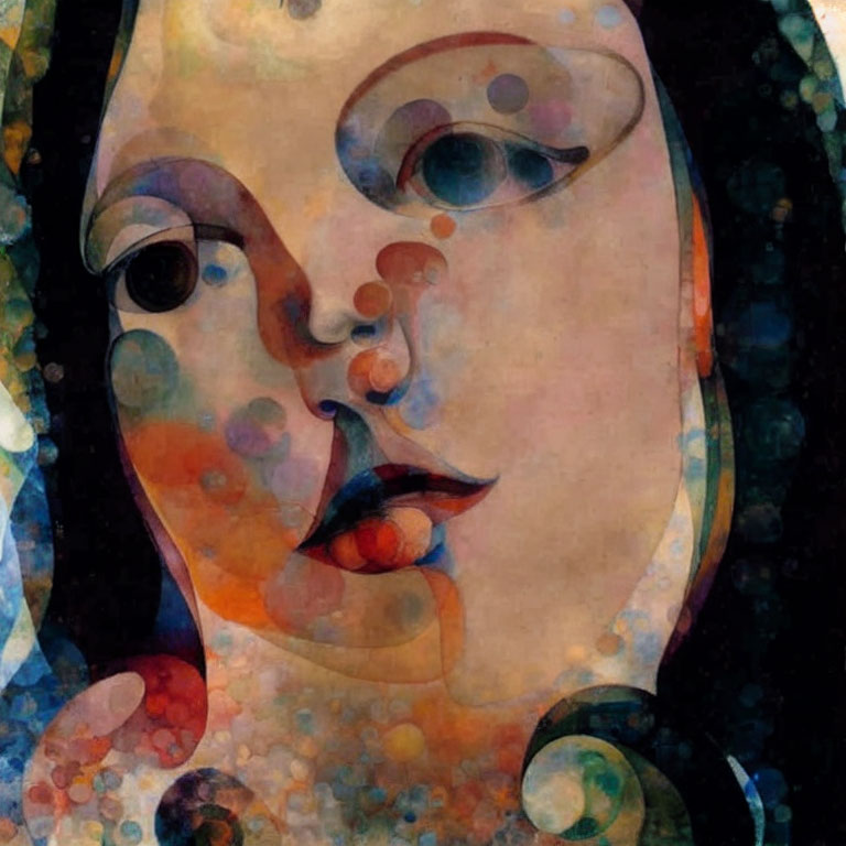 Colorful Abstract Artwork: Feminine Face in Mosaic Pattern