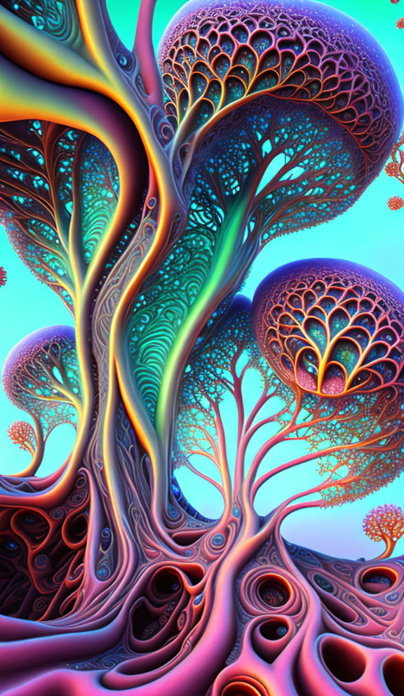 ai, fractal biomorphic alien tree, iridescense