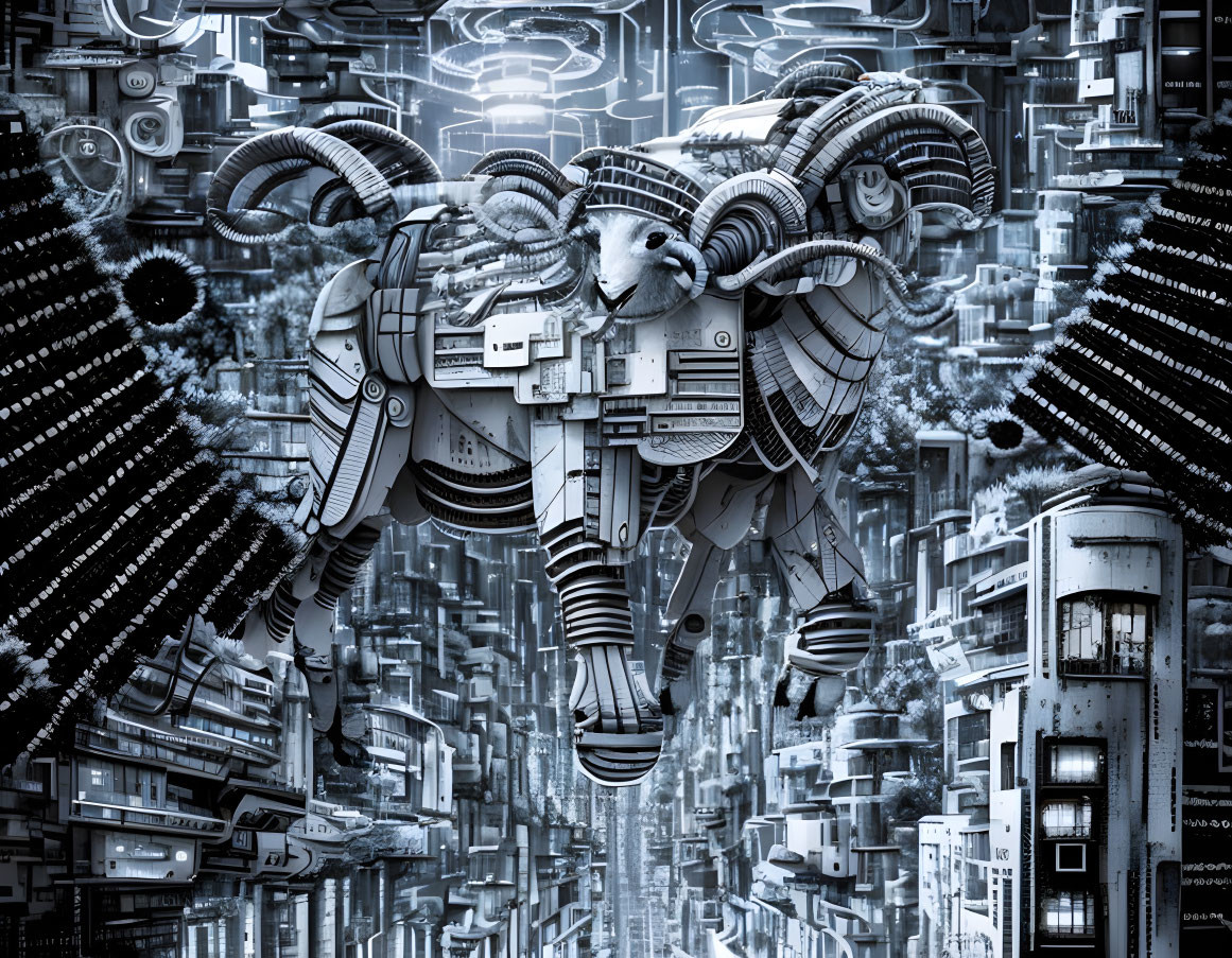 sci-fi giant urban transformer sheep robot