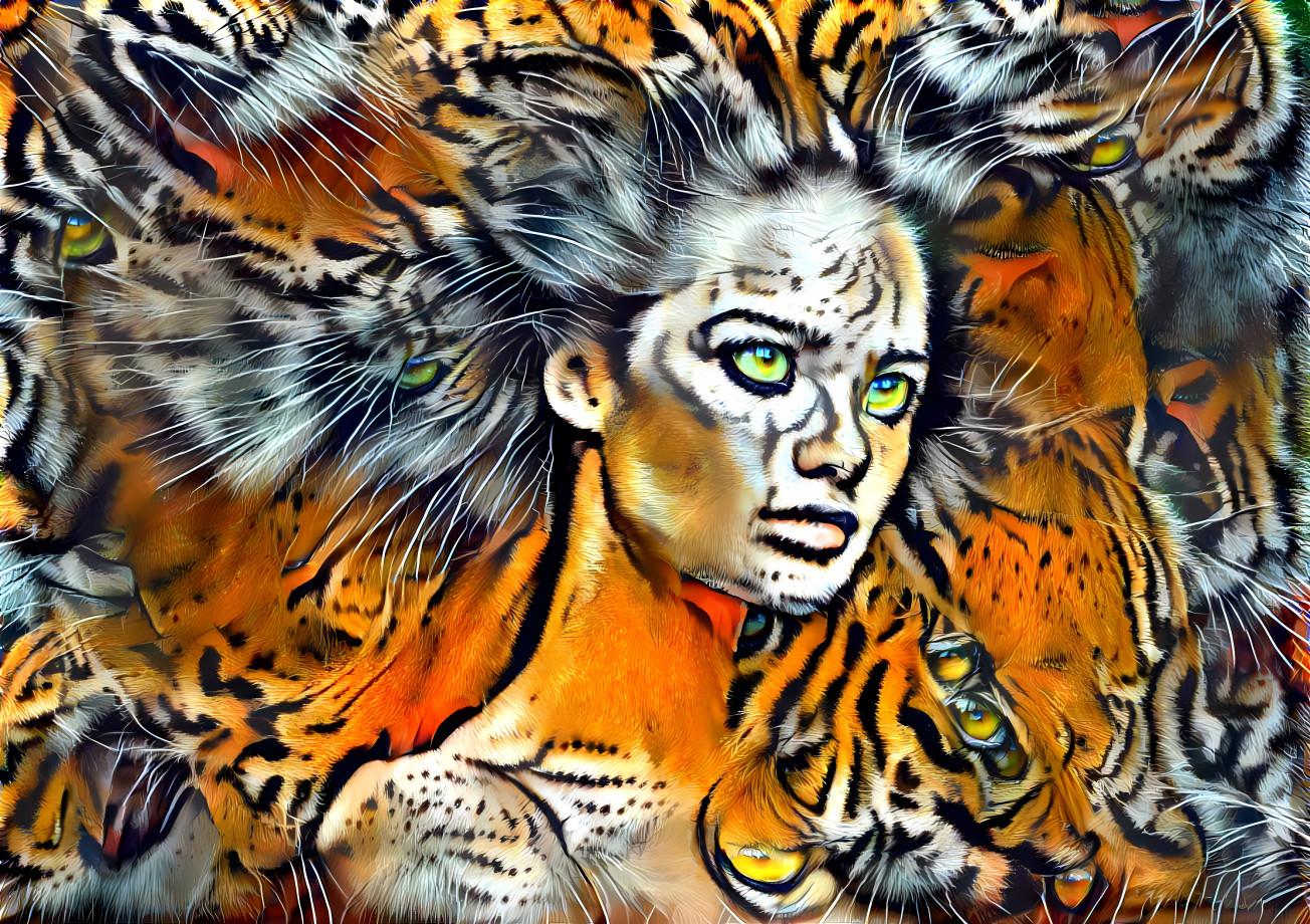 model with wild hair retextured as tiger